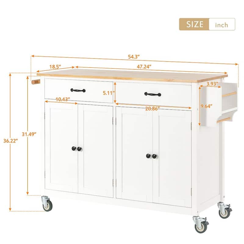 54.3 "W Solid Wood Countertop Kitchen Cart with 4 Door Cabinet and 2 Drawers