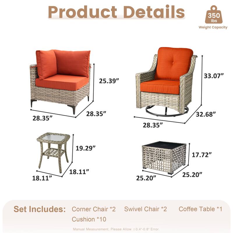 XIZZI 6-piece Patio Furniture Wicker Conversation Set with Swivel Chair