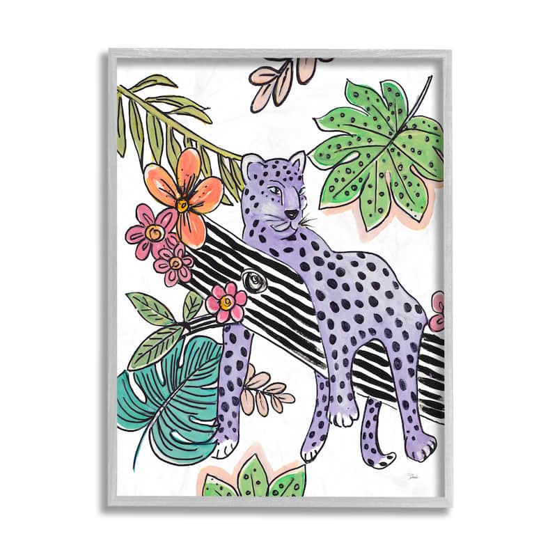 Stupell Abstract Purple Leopard Playful Striped Jungle Tree Framed Wall Art