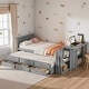 preview thumbnail 1 of 30, Twin Wooden Platform Bed with Trundle, Built-in Study Desk, Storage Shelf & 3 Drawers, Space-Saving Bed for Kids/Teens Gray