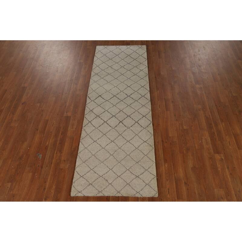 Trellis Moroccan Runner Rug Hand-Knotted Oriental Wool Carpet - 2'6" x 7'6"