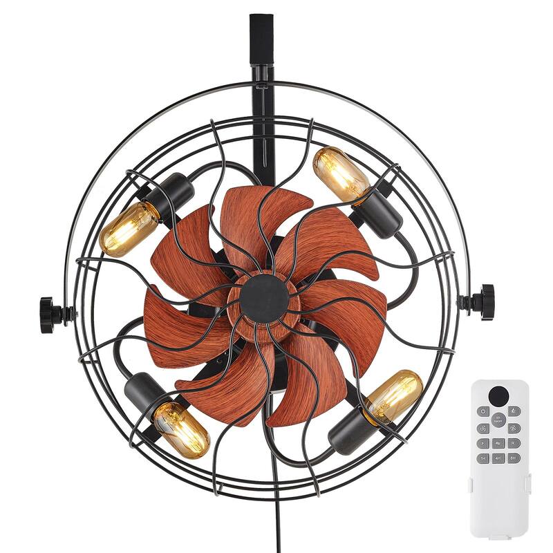 21 Inch Wall Mounted Fan with Light Remote 6 Speed E26 Socket No Bulb - Black