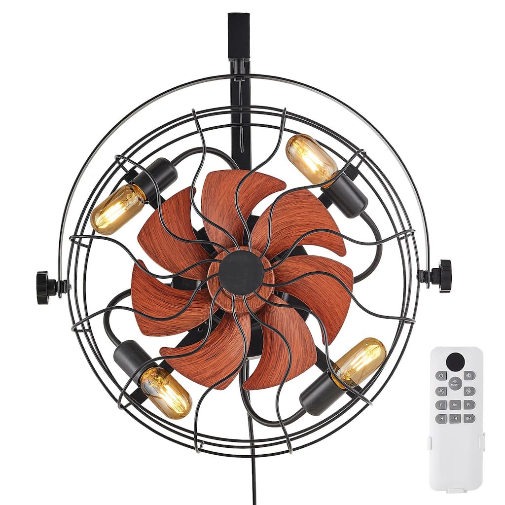 21 Inch Wall Mounted Fan with Light Remote 6 Speed E26 Socket No Bulb