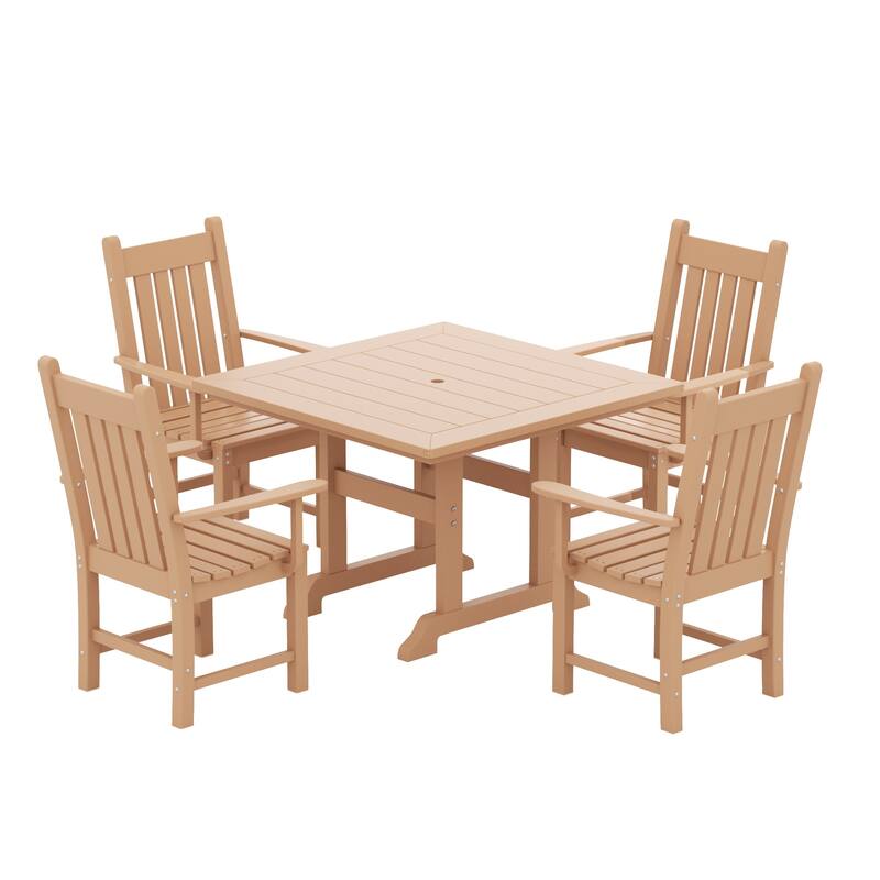 Laguna Hdpe All Weather Outdoor Patio Dining Set with Square Table, Arm Chairs (5-Piece Set)