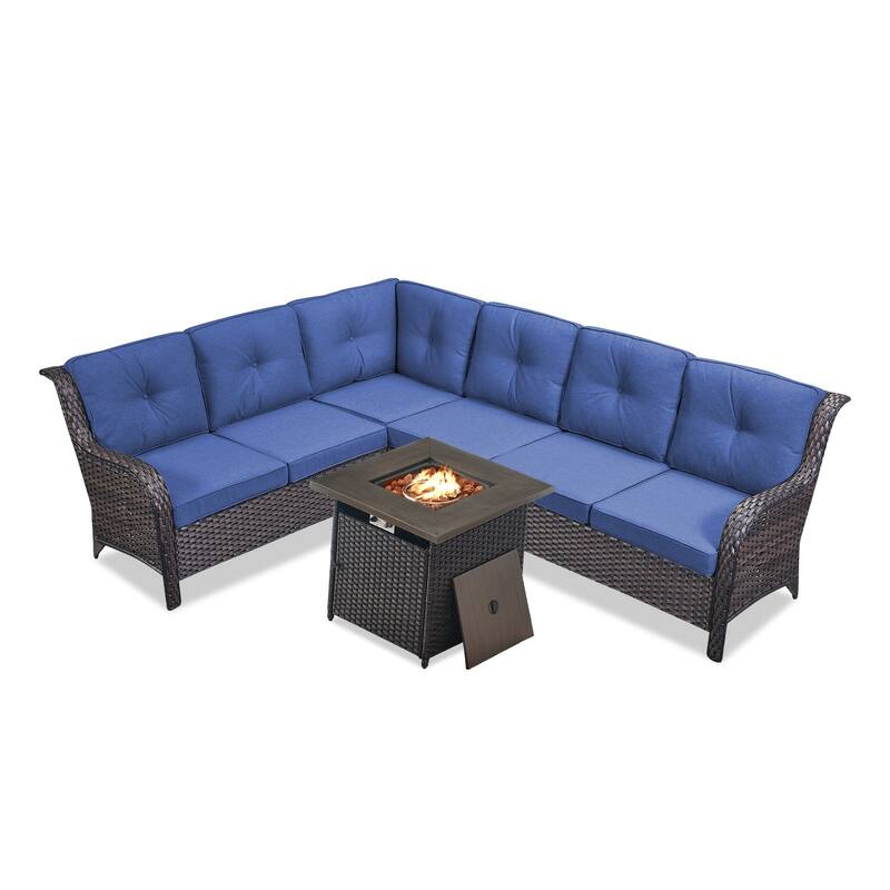 Outdoor 2 Sectional Sofa with Fire Pit Table Set