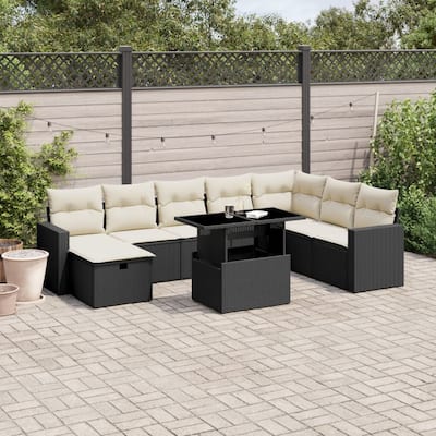 vidaXL Patio Sofa Set with Cushions Outdoor Furniture 9 Piece Poly Rattan - 21.7 x 39.4 x 28.7 in