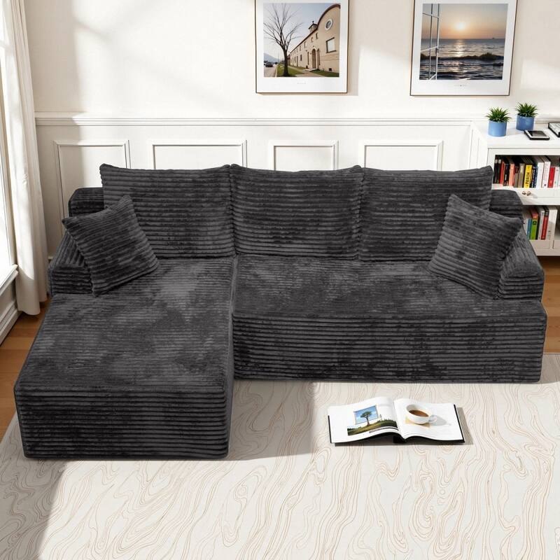 95.2" Modern L-Shaped Corduroy Sectional Sofa, No Assembly Reqired