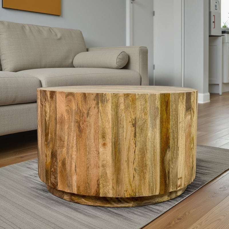 Harrison Groove Coffee Table - Elegant Round Solid Wood Top Side Table