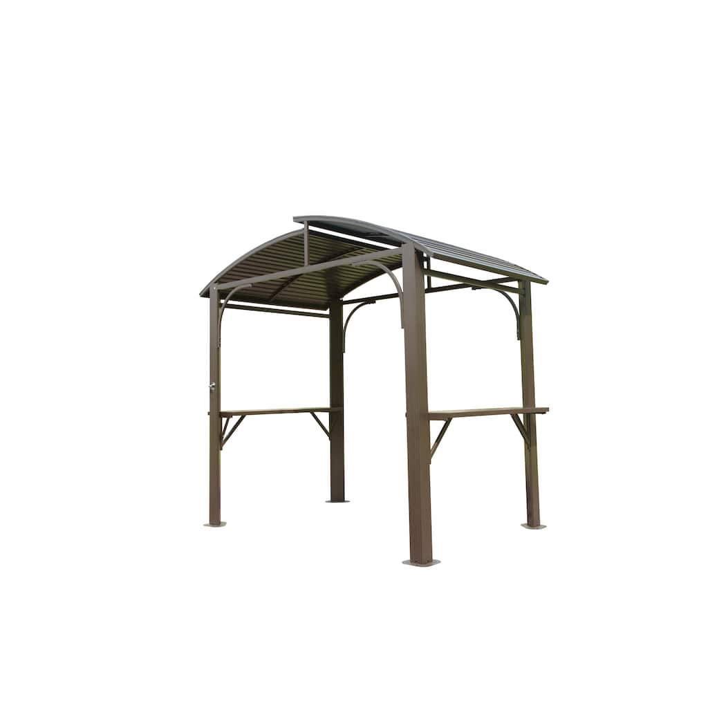 8x5FT Arc Roof Grill Canopy with Double Galvanized Steel Roof and Side Shelves for Outdoor BBQ