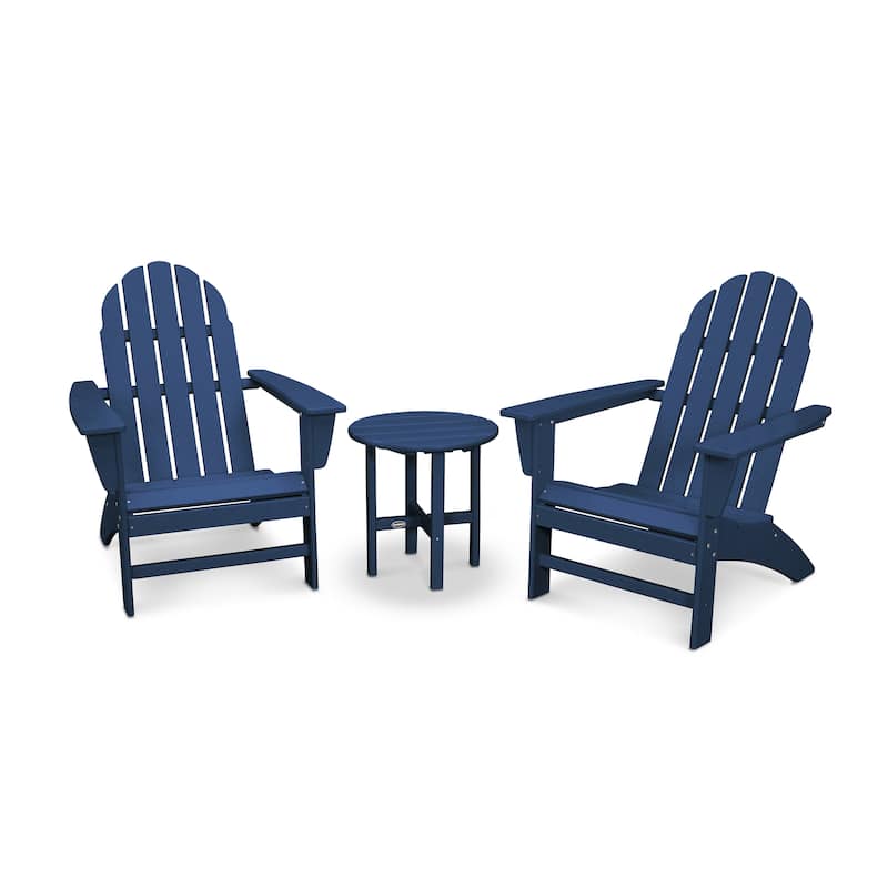 POLYWOOD Vineyard 3-piece Outdoor Adirondack Chair and Table Set - Navy