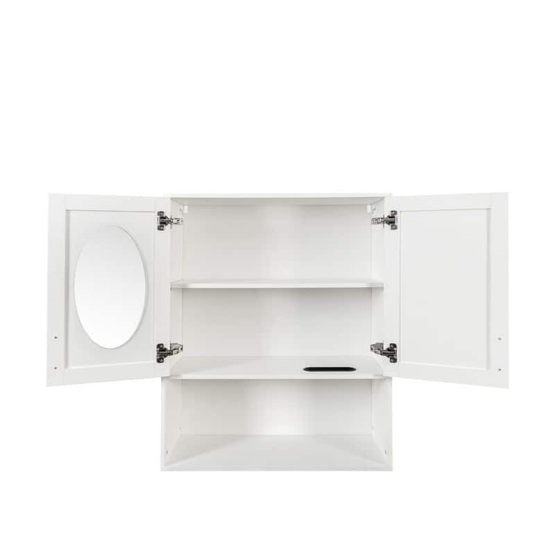 Wall-Mounted Two-Door Bathroom Mirror Cabinet with Facial Tissue Slot and Multi-Purpose Storage Space‌