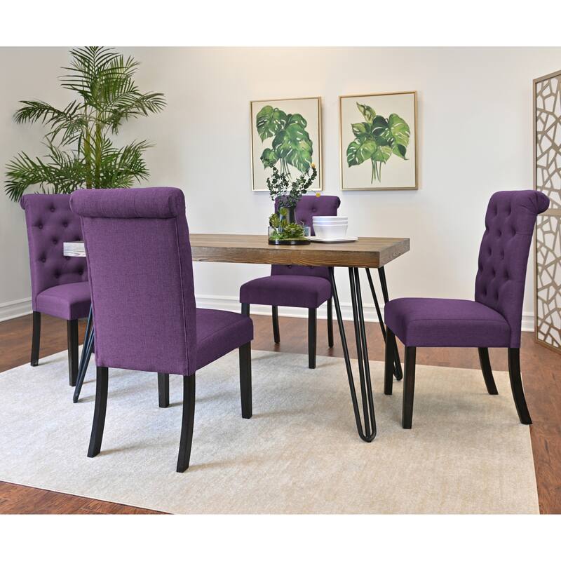 Kitchen Table with Metal Hairpin Legs, Purple Stylish Table and Chair Set, Upholstered Back Dining Chairs with Wood Legs