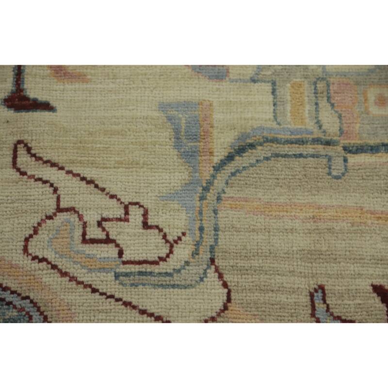 Vegetable Dye Wool Oushak Turkish Area Rug, Medallion Geometric Carpet - 11' 9'' X 9' 0''