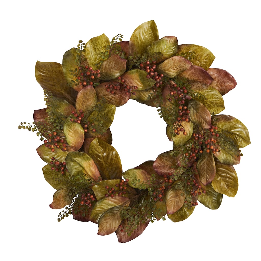 30" Fall Magnolia Leaf and Berries Artificial Wreath
