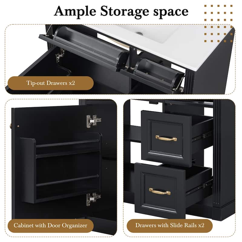 36 Inch Wall-Mounted Bathroom Vanity with Sink, 4 Soft-Close Drawers & Adjustable Shelf