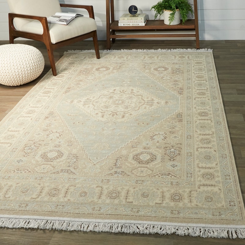 Kesgrave Traditional Medallion Recycled Area Rug - 5'3" x 7' - Sage