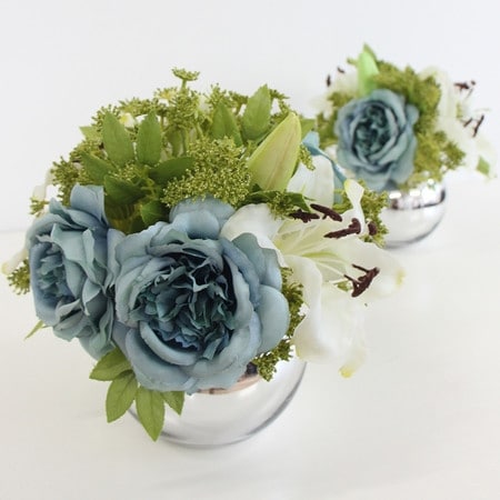 G Home Collection Luxury Blue Rose and White Madonna Lily Flower Arrangement
