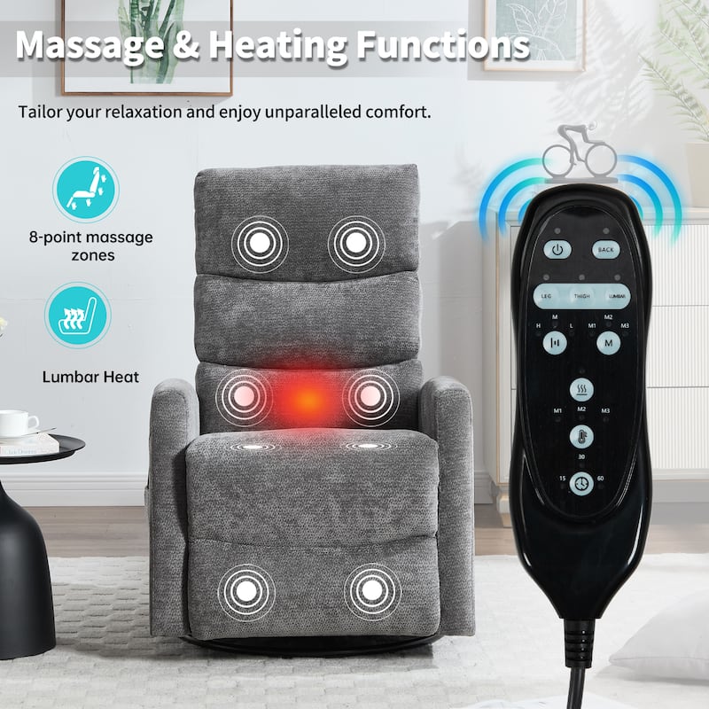 360° Swivel Rocking Recliner with Heat & Massage in Chenille Fabric