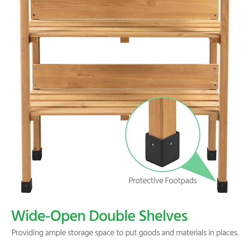 Yaheetech Outdoor Potting Bench Table Wooden Potting Station with Storage Shelf and Hook