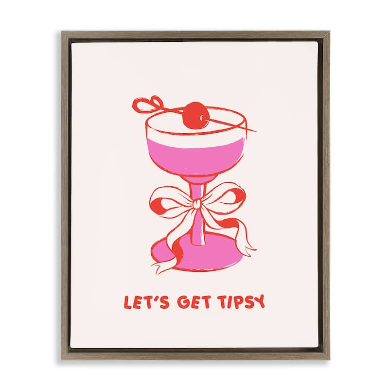 Stupell Let's Get Tipsy with Glass Framed Floater Canvas Wall Art Design By House of Lulu - 17 x 21 - Brown