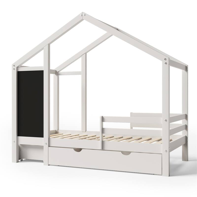 Full House Bed with Blackboard and Drawers, Two Assembly Options