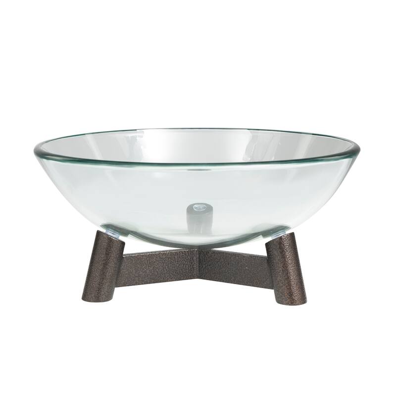 Clear Glass Serving Bowl with Bronze Hammered Y-Shaped Stand