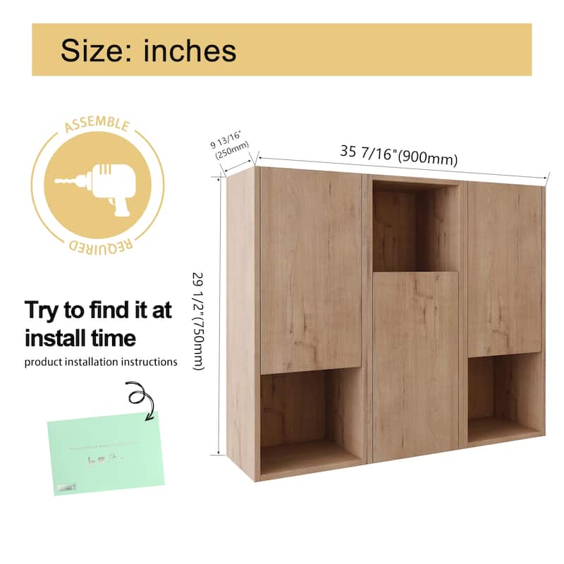 Malwee 12"/24"/36" Wall Cabinet, Wall Mounted Home Storage Cabinet, Bathroom Medicine Cabinet with Soft Close Door and Shelf
