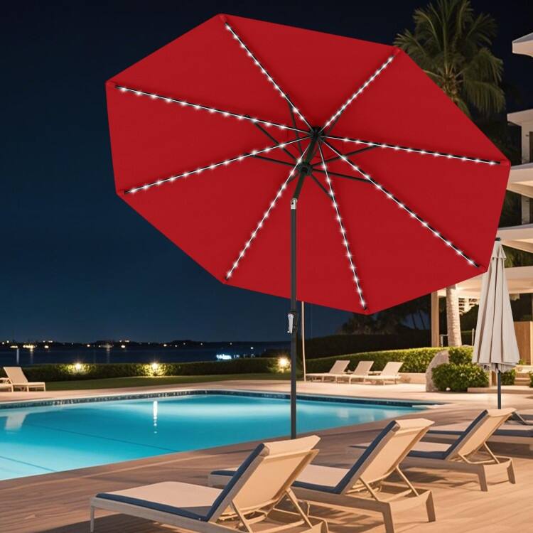 Polyester Metal Solar Patio Umbrella with LED Lights