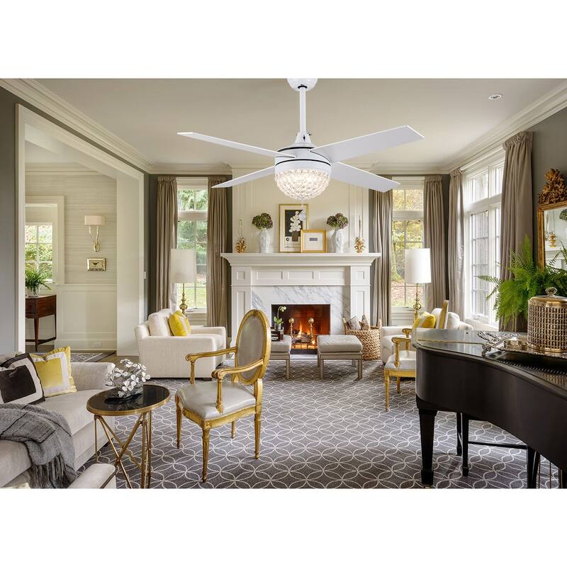 Bella Depot 52" Modern Crystal Ceiling Fan with LED Light, Reversible Ceiling Fan with Remote Control