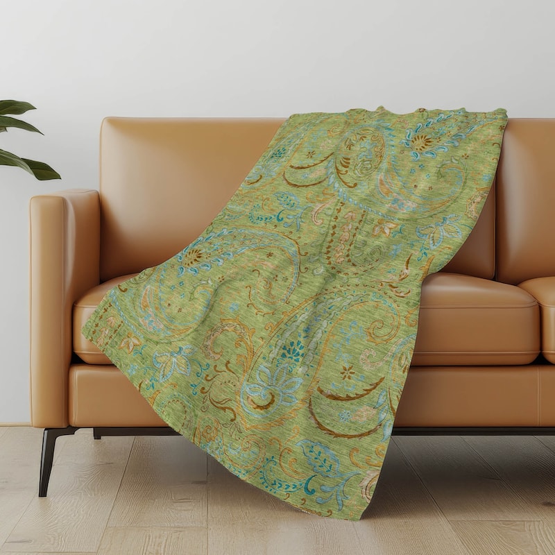 Premium Machine Washable Paisley Sherpa Throw Blanket