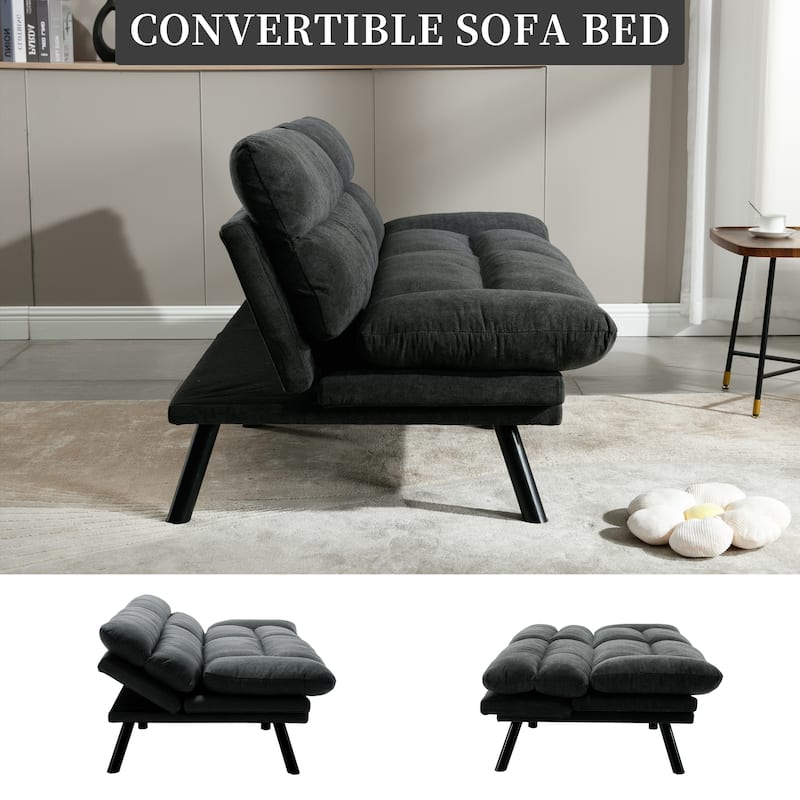 COOLMORE Linen/Microsuede/Teddy Loveseats Convertible Sleeper Sofa with metal feet