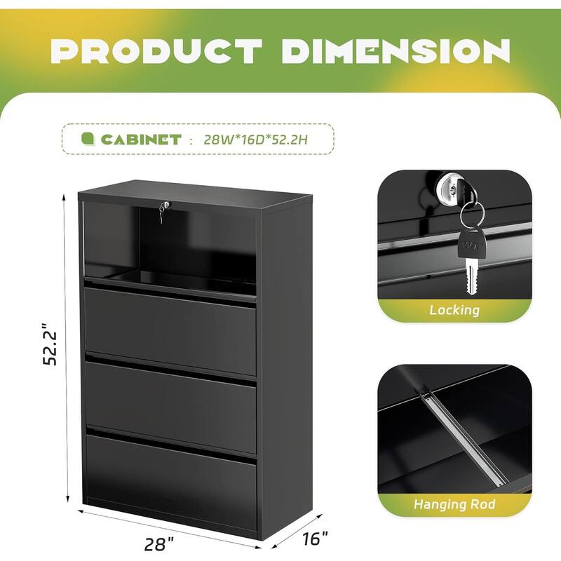 4 Drawer Metal Lateral Filing Cabinet with Lock