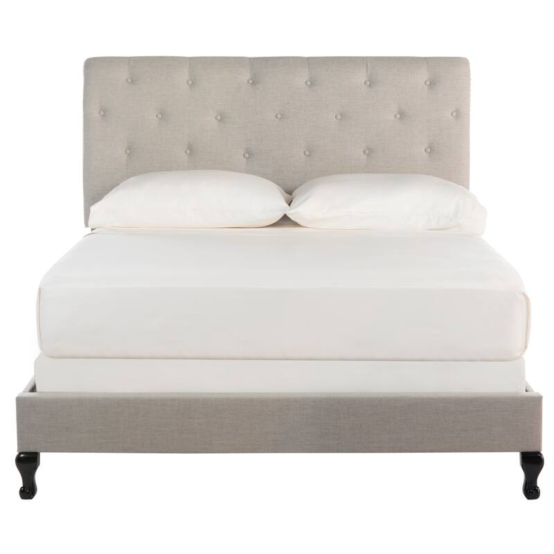 SAFAVIEH Kathie Upholstered Tufted Rolled Back Bed - Pewter - 88Wx59Dx52H