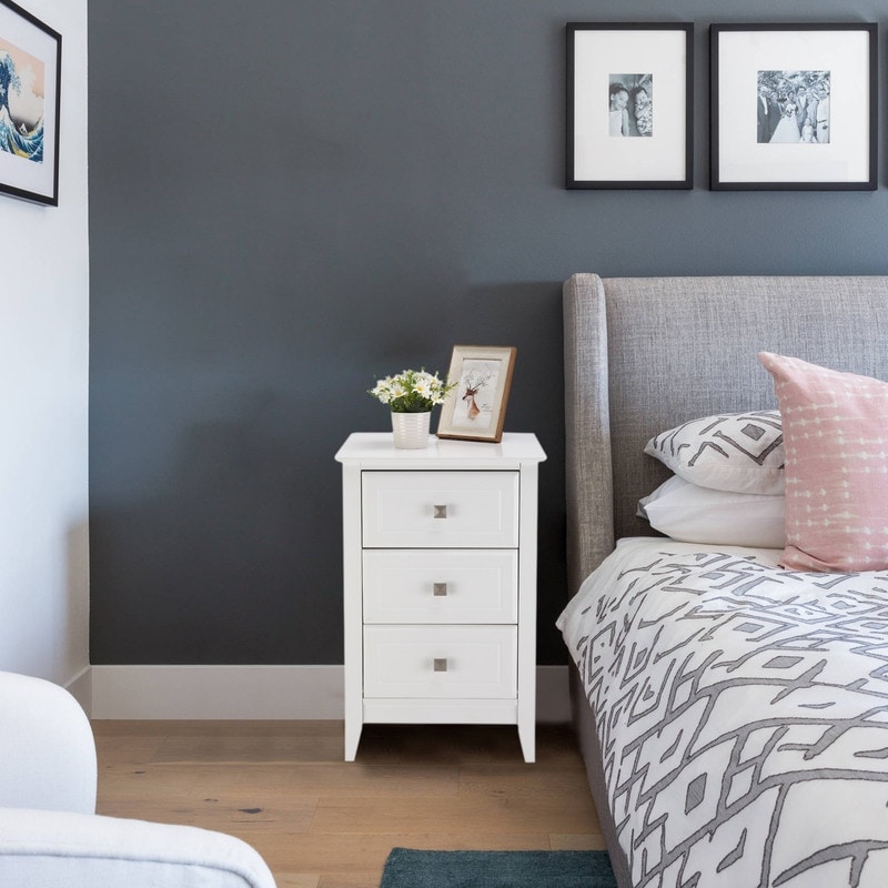 Three Drawer White Nightstand