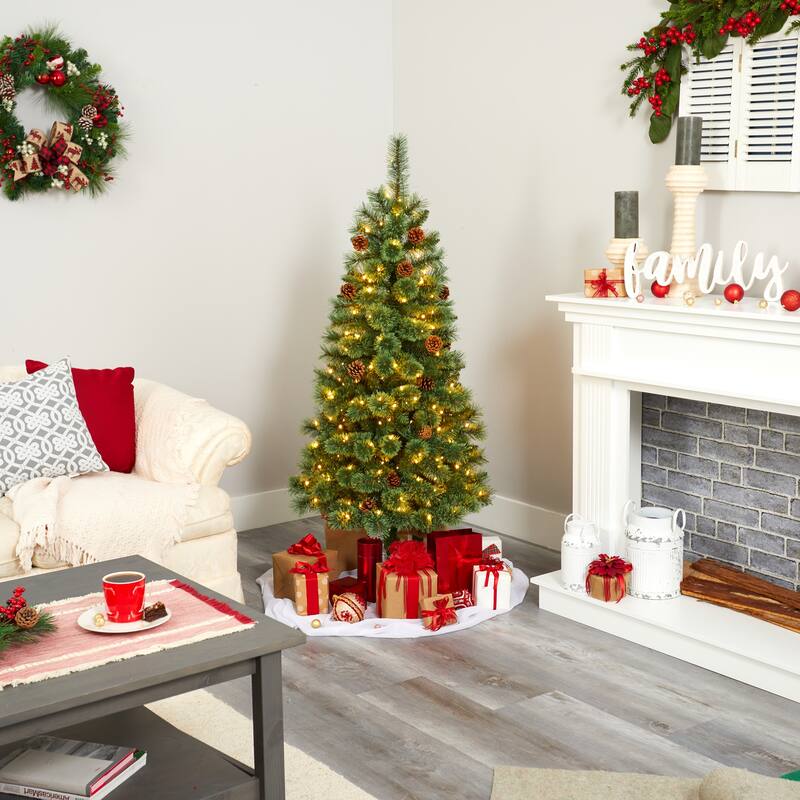 Pre-Lit Mountain Pine Artificial Christmas Tree - 5’ - Warm Clear LED Lights - 5 Foot