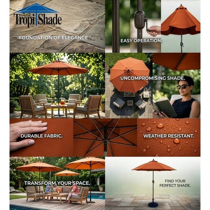 Tropishade 9ft Alum Bronze, Lighted Umbrella with Rust Poly cover