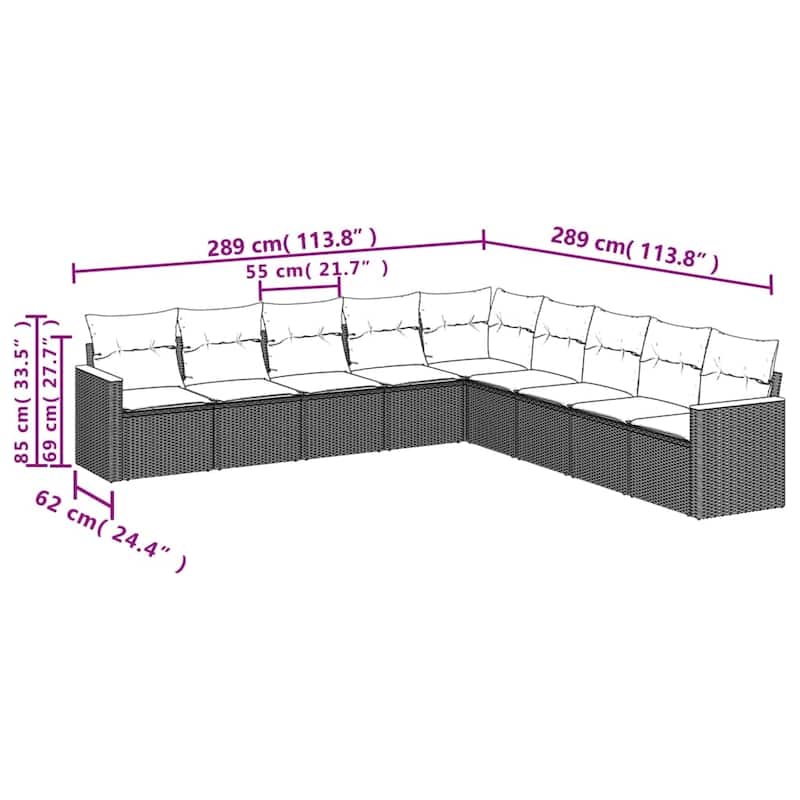 vidaXL Garden Sofa Set Black - 24.4 x 24.4 x 27.2