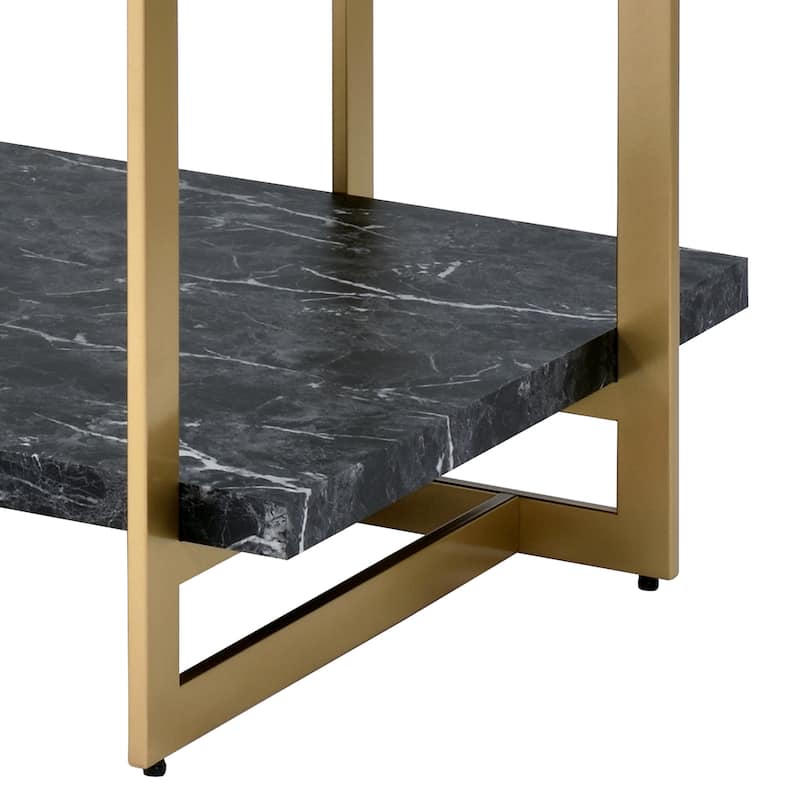 Lovell Glam Gold and Black 27-inch Faux Marble 1-Shelf Side Table by Furniture of America