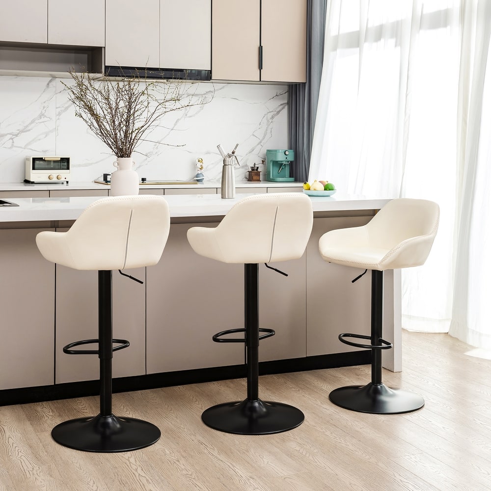 Glitzhome Set of 3 Mid-Century Modern Adjustable Swivel Bar Stools - Set of 3