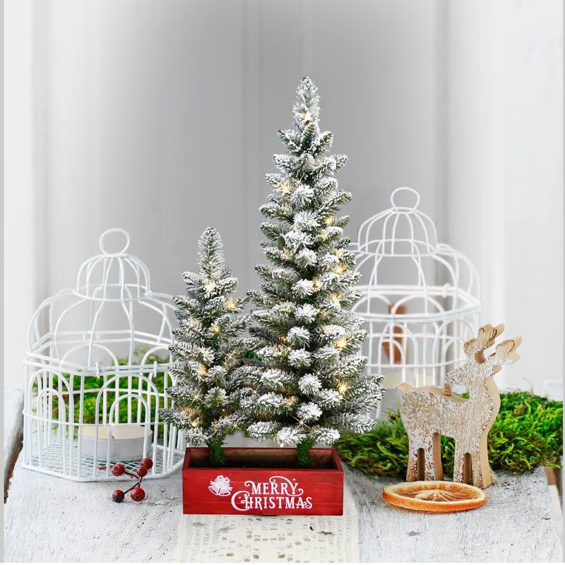 Puleo International 2' & 3' Potted Flocked Artificial Pencil Christmas Tree