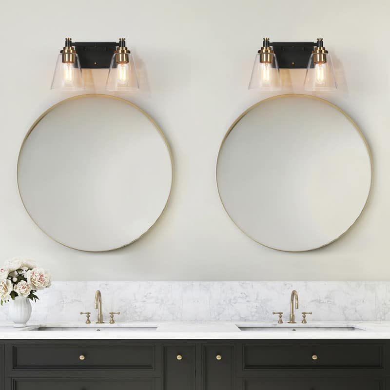 2/3/4-Light Modern Black Gold Bathroom Vanity Lights Glass Wall Sconces