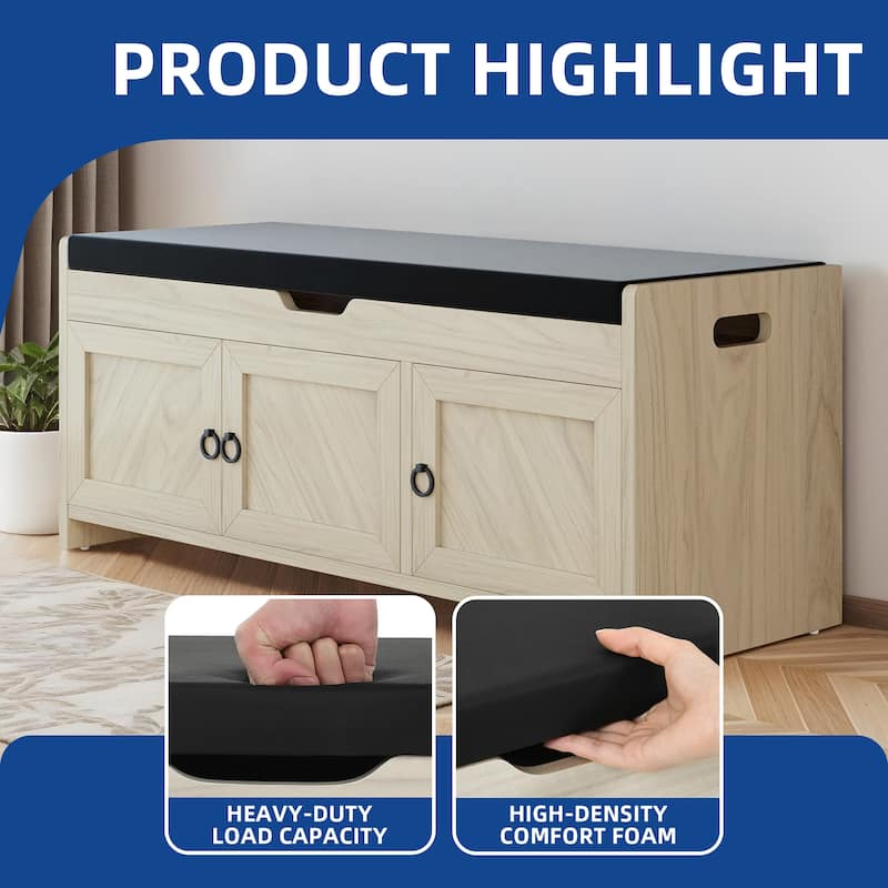 Moasis Shoe Storage Rack Cushioned Ottoman Bench with Lift Top for Hallway
