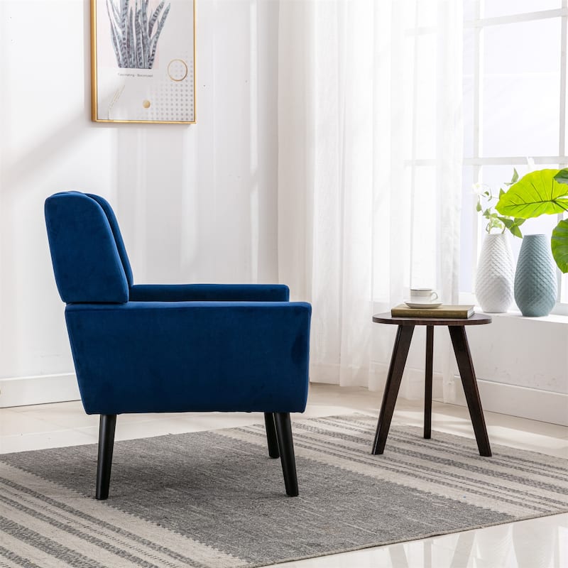 Blue Velvet Modern 29.53" Upholstered Buttons Tufted Accent Chair with Black Solid Wood Legs