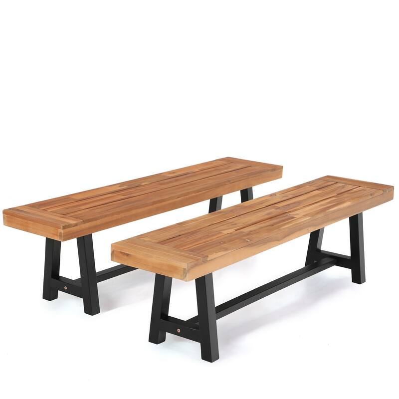 MAISON ARTS Sophia & William 3-Piece Patio Wooden Dining Set, 1 Wooden Table and 2 Wooden Benches