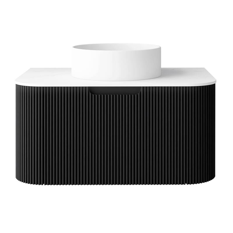 Wall-Mounted Bathroom Vanity with White Round Ceramic Sink