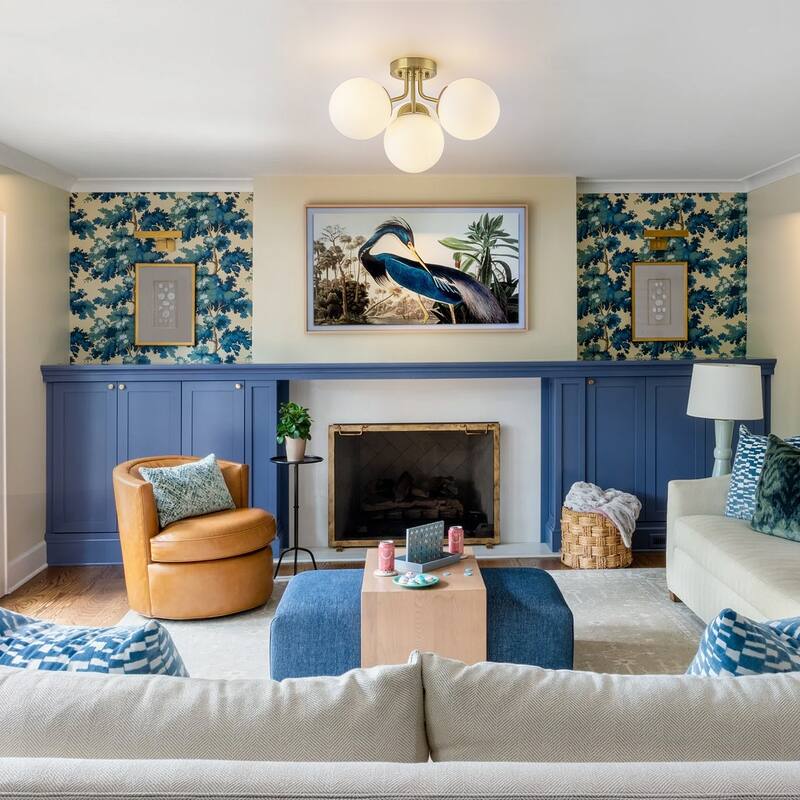 Modern 4-Light Flush Mount Ceiling Light with Opal Glass Globe Shades - Brass - 17.72-in W x 11.02-in H