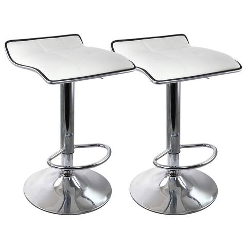 Elama 2 Piece Tufted Faux Leather Adjustable Bar Stool with Low Back in White with Chrome Base