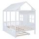 preview thumbnail 8 of 12, Kids Bedroom House Bed Rustic Platform Bed White Full Size House Shaped Bed Frame with Roof and Windows & Extendable Trundle
