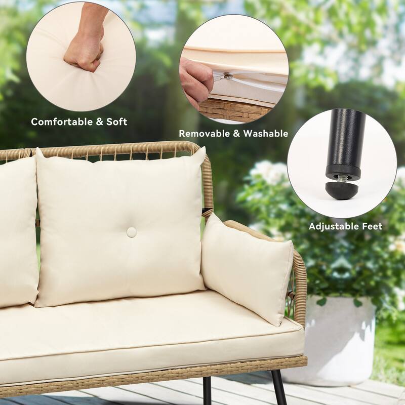 Moasis Wicker Outdoor Loveseat with Cushions - 44.9"L x 21.7"W x 31.1"H