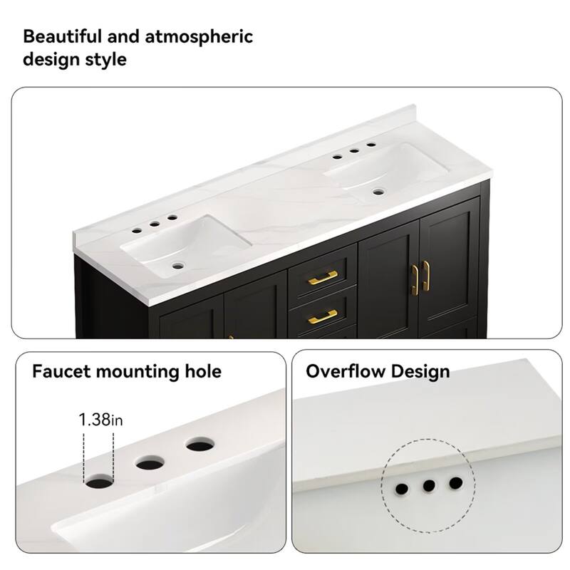 60" Bathroom Vanity Abundant Storage Cabinet - 4 Soft Close Doors and 5 Drawers